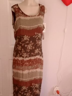 Sleeveless Floral Stripe Maxi Dress in Brown and Olive